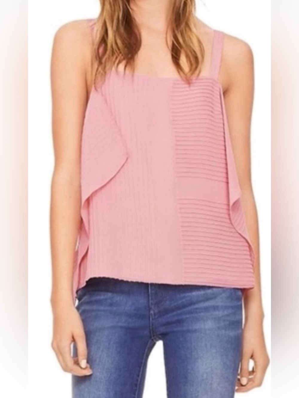 Tory Burch Blush Pink Ribbed Ruffle Camisole